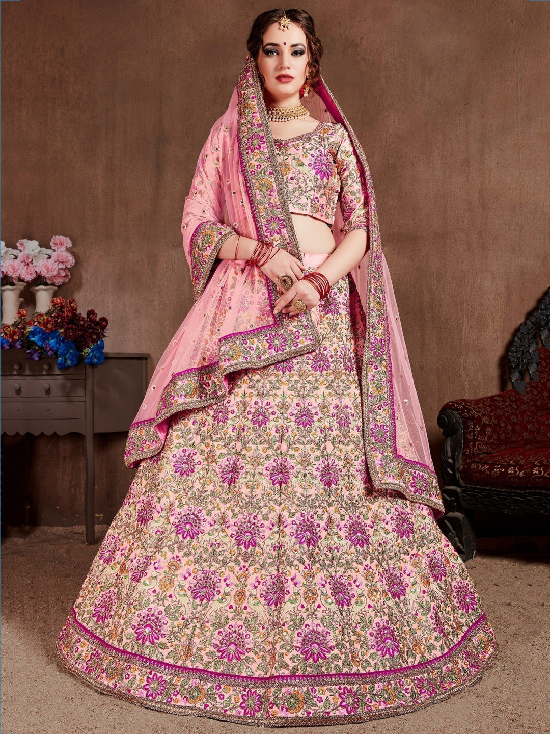 Soft Pastel Pink Bridal Lehenga | Designer Embroidered Lehenga Choli