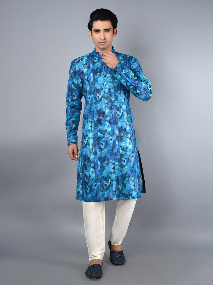 Elegant blue kurta set featuring a stylish design, perfect for shining at celebrations and events in the USA.