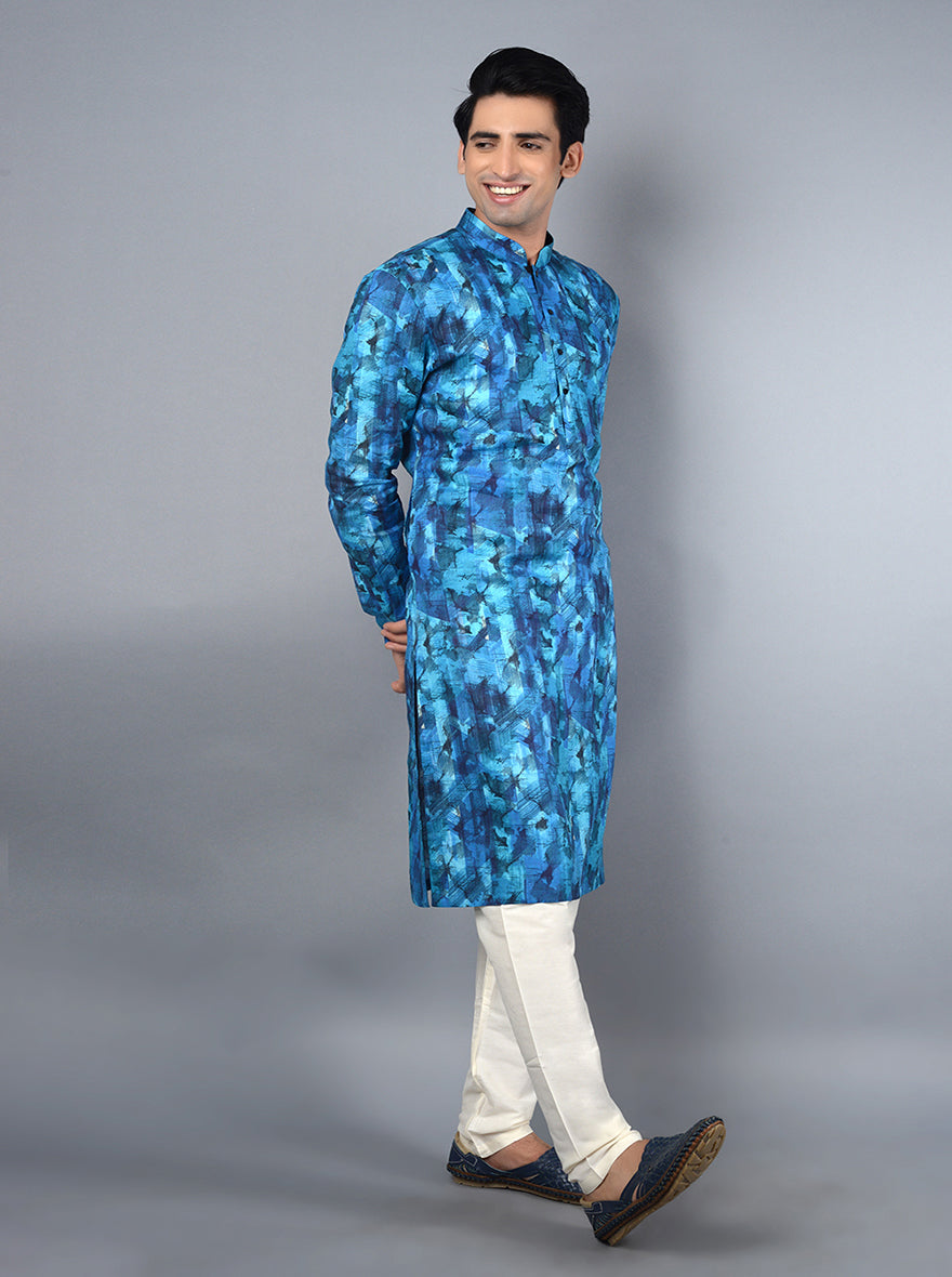 Timeless blue kurta set made from high-quality linen, ideal for stylish wear at weddings in the USA.