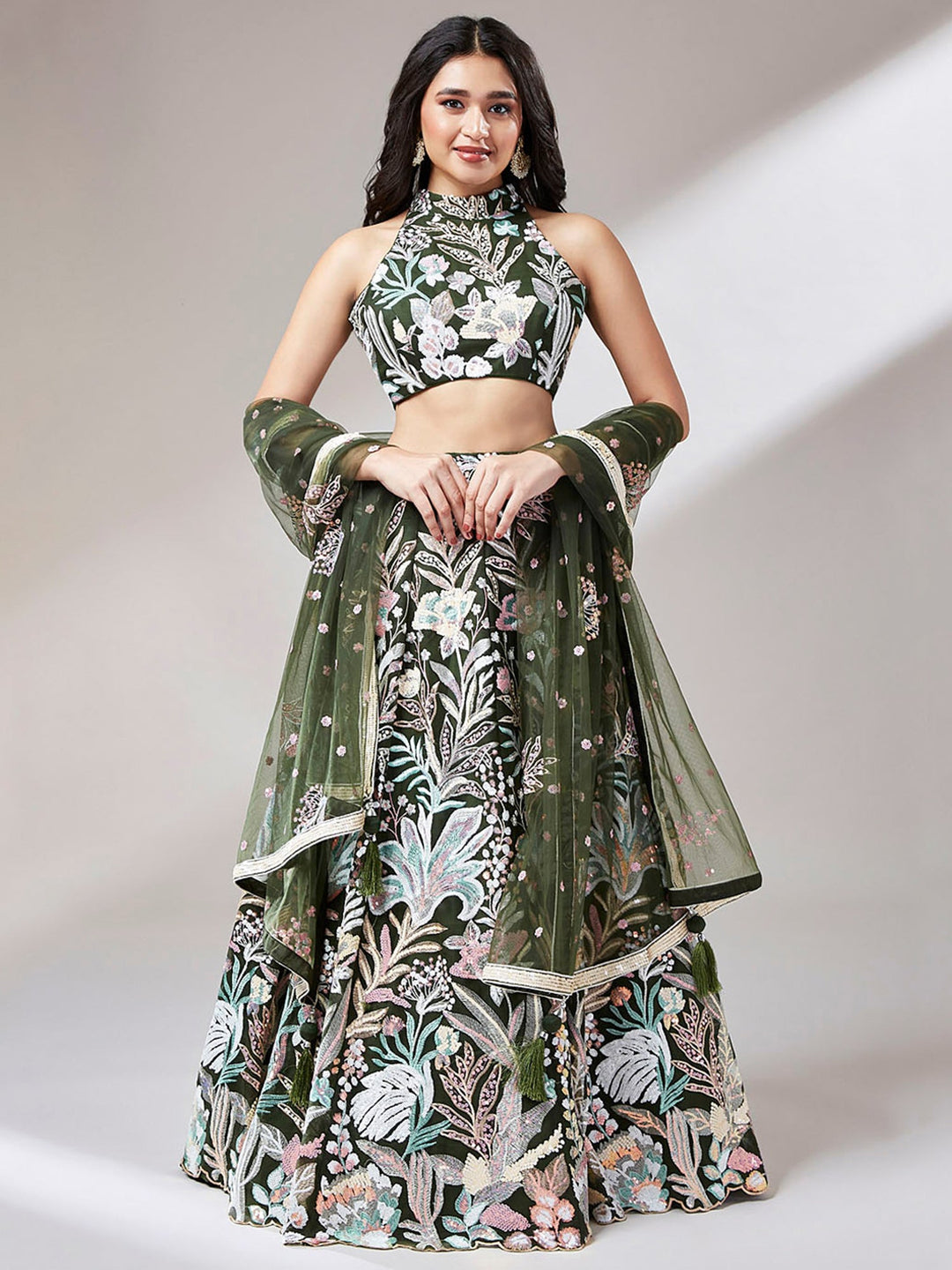 Stylish Green Lehenga | Embroidered Bridal Wear Set for Weddings