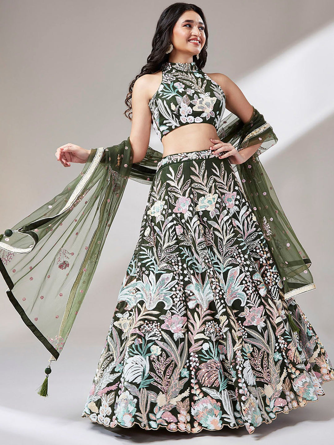 Stylish Green Lehenga | Embroidered Bridal Wear Set for Weddings