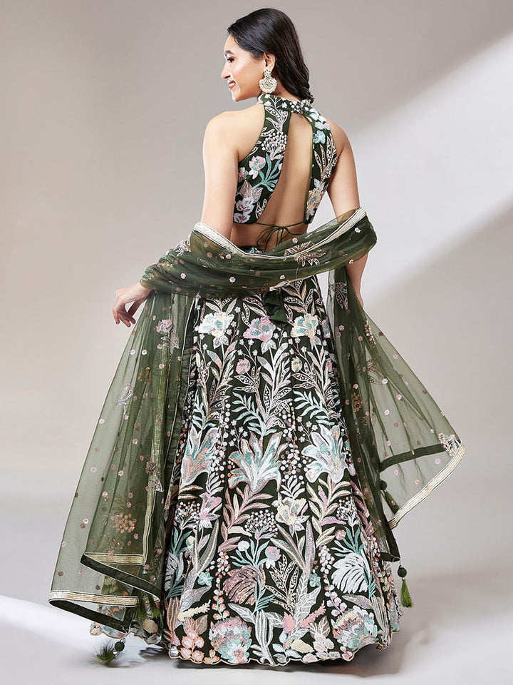 Stylish Green Lehenga | Embroidered Bridal Wear Set for Weddings