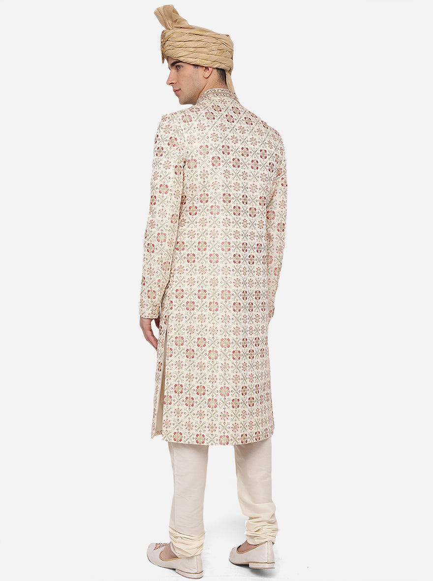 Perfect for weddings, this cream Sherwani combines style and comfort, ensuring you look your best.