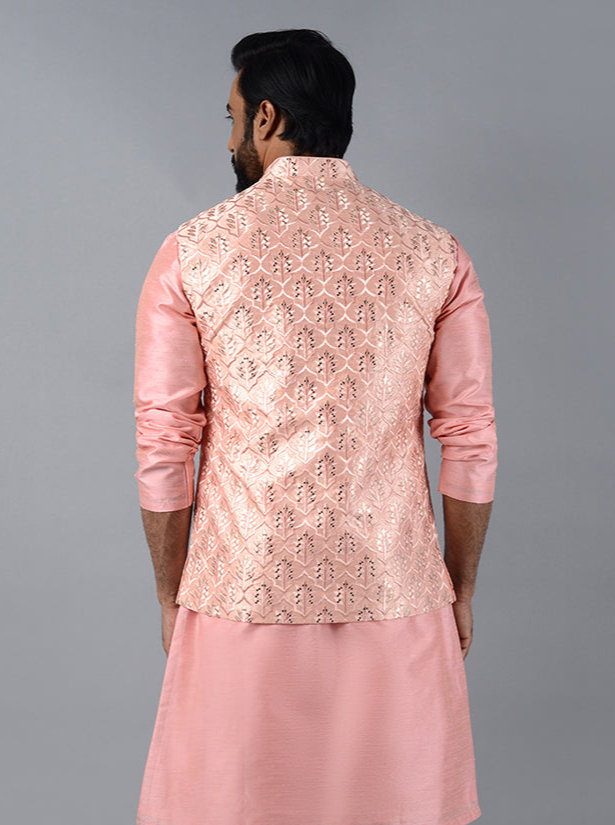 Men's Pink Embroidered Bandhgala | Stylish Nehru Jacket for Special Occasions