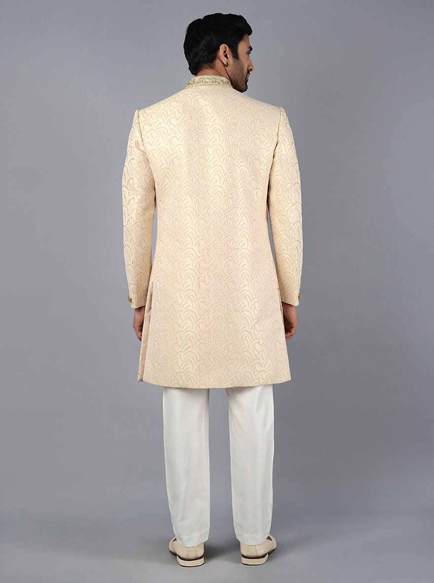 Elevate your ethnic style with this elegant Cream Indo Western jacket, designed for modern celebrations.