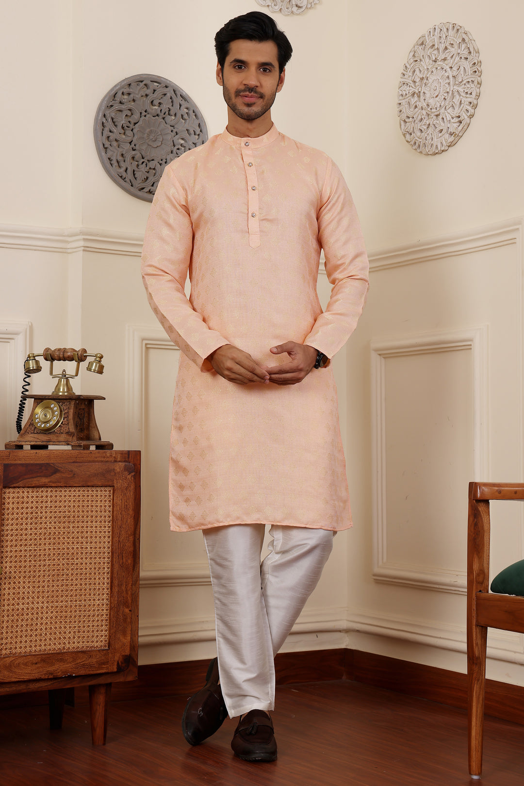 Sophisticated Kurta for Men | Subtle Motifs and Stylish Detailing for Gatherings