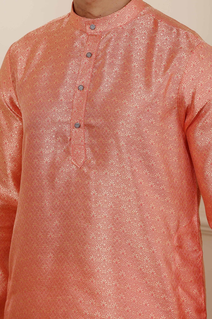 Men’s orange kurta in Viscose fabric with a sophisticated design for casual and formal events.