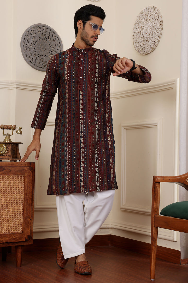 Elegant multi color kurta pajama set for weddings and celebrations
