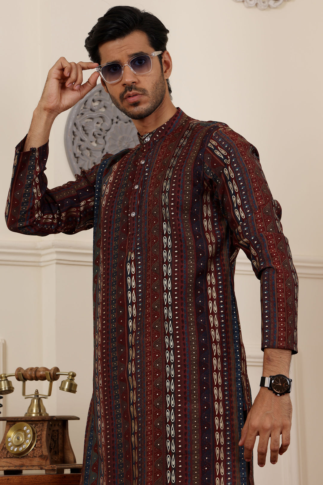 Comfortable modal silk men's kurta pajama set for special occasions
