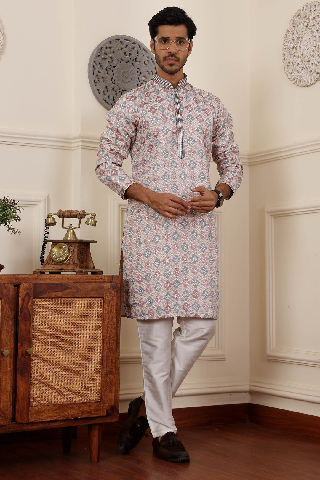 Elegant Men's Kurta | Unique Floral Diamond Design for Celebrations