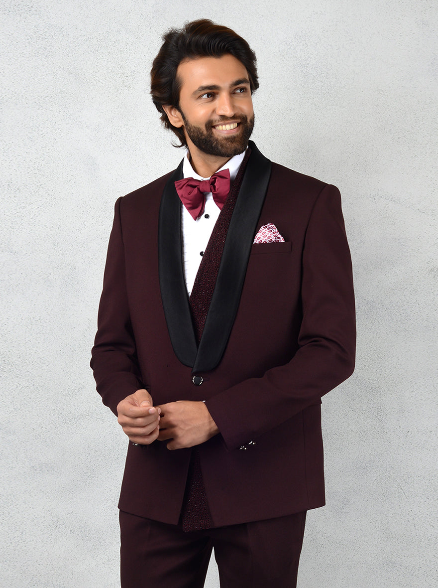 Luxurious wine tuxedo designed for weddings, providing comfort and style, making it perfect for all your special days.