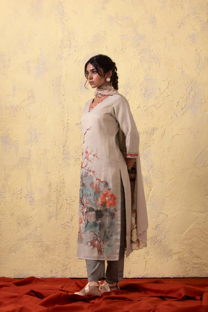 PAYAL Beige Kurta Suit Set with Stunning Sky Print Design - Payal