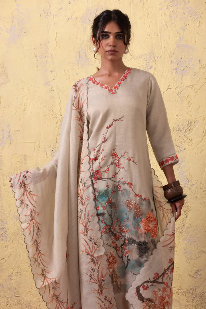 PAYAL Beige Kurta Suit Set with Stunning Sky Print Design - Payal