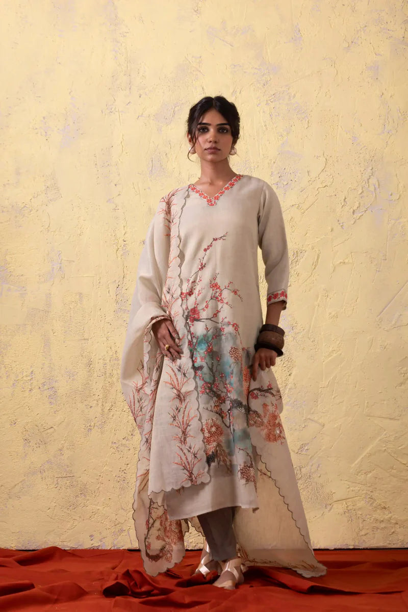 PAYAL Beige Kurta Suit Set with Stunning Sky Print Design - Payal