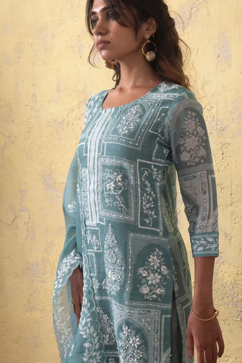 PAYAL Blue Kurta Suit Set with detailed Print and Hand Embroidery Design - Payal