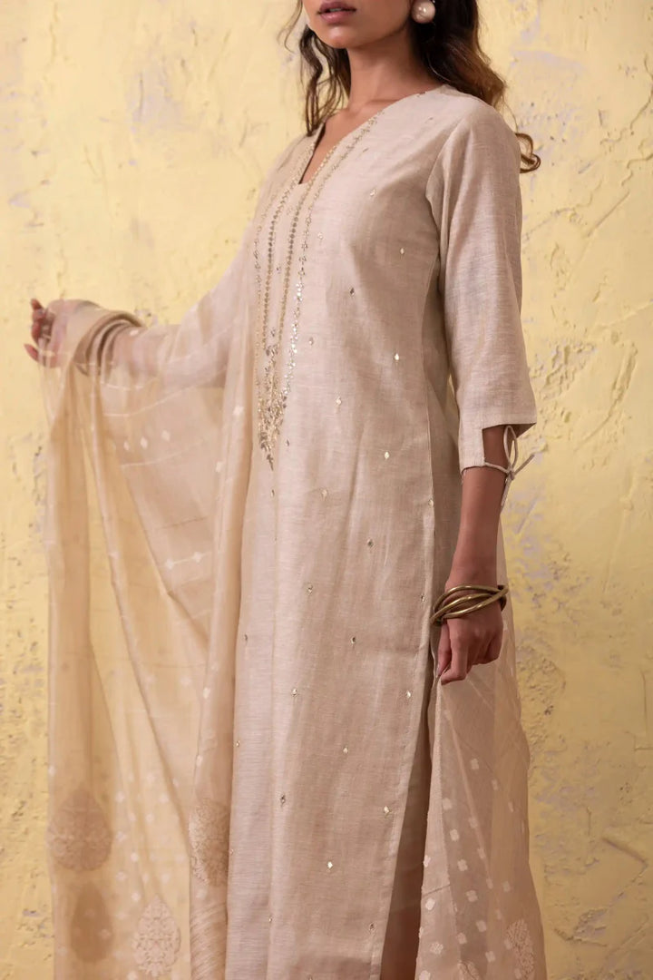 PAYAL Festive Beige Kurta Suit Set with Intricate Embroidery Work - Payal