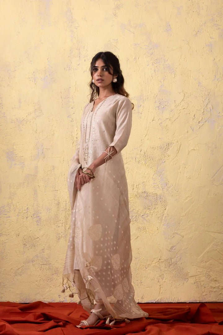 PAYAL Festive Beige Kurta Suit Set with Intricate Embroidery Work - Payal