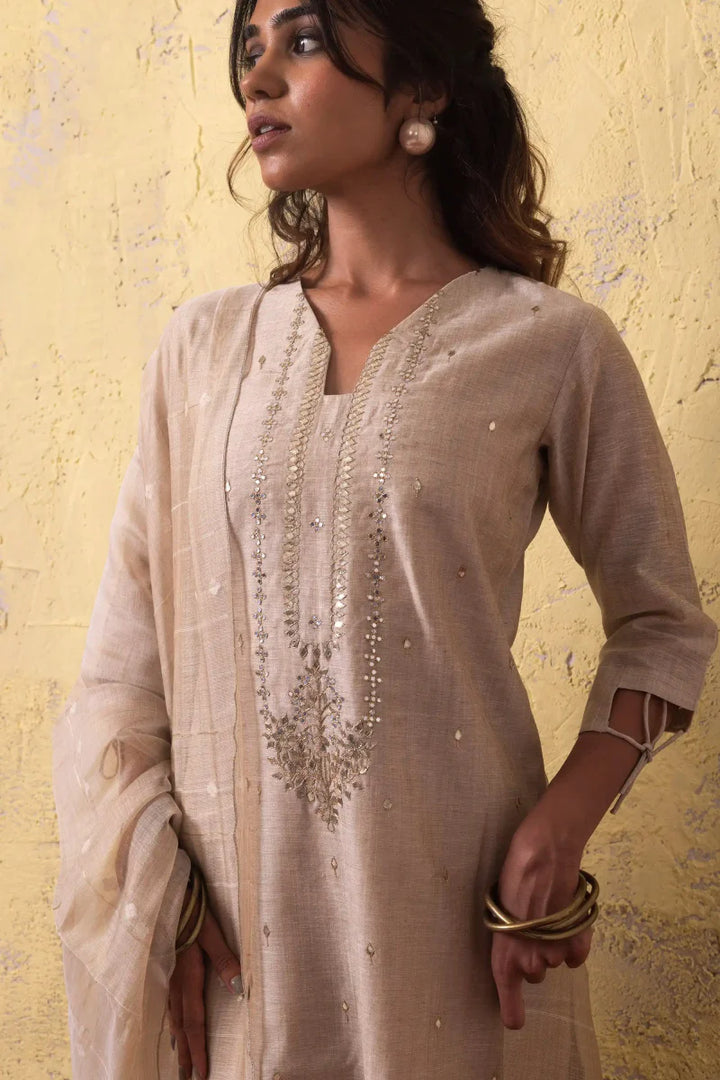 PAYAL Festive Beige Kurta Suit Set with Intricate Embroidery Work - Payal