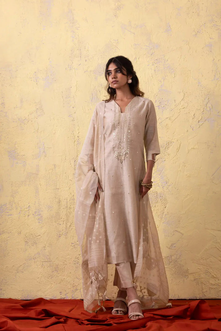 PAYAL Festive Beige Kurta Suit Set with Intricate Embroidery Work - Payal