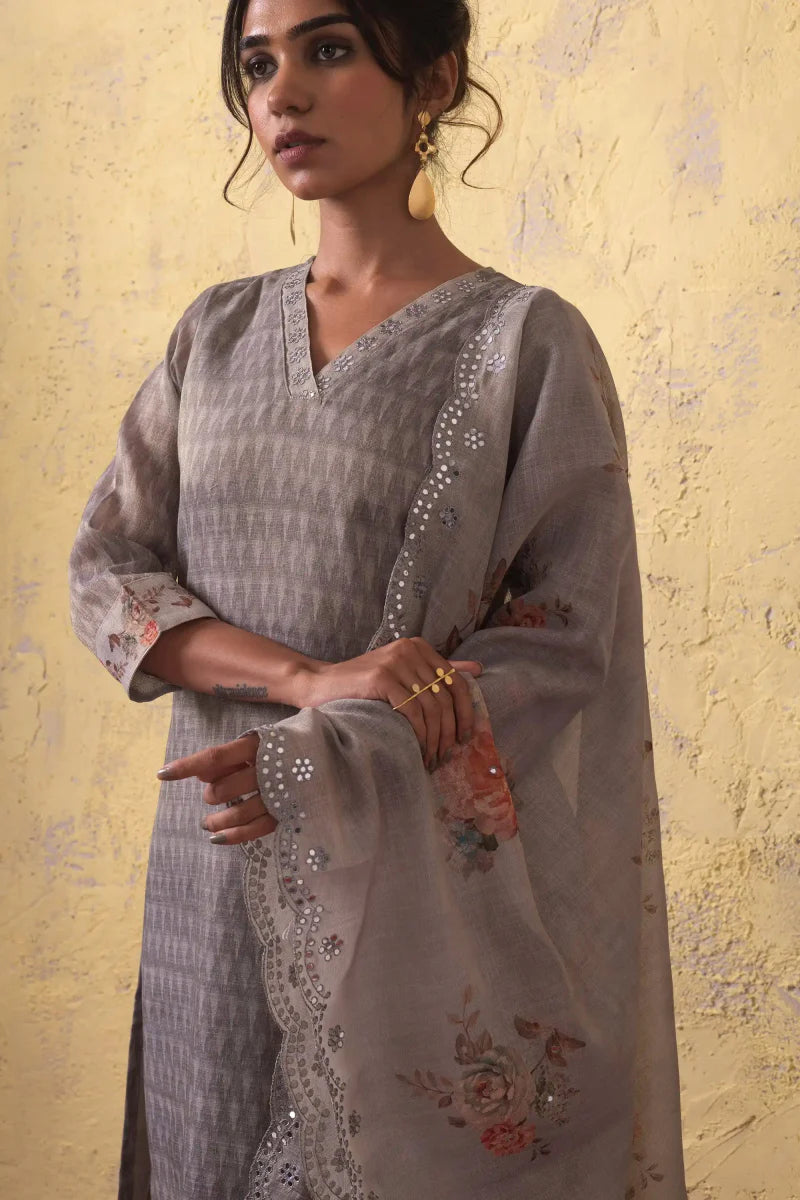 PAYAL Grey Festive Kurta Suit Set with Handwork Detailing - Payal