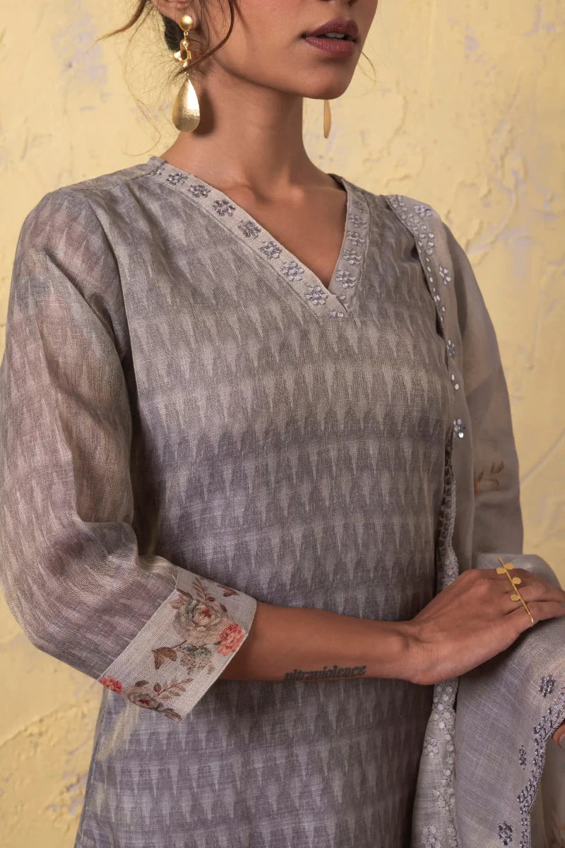 PAYAL Grey Festive Kurta Suit Set with Handwork Detailing - Payal