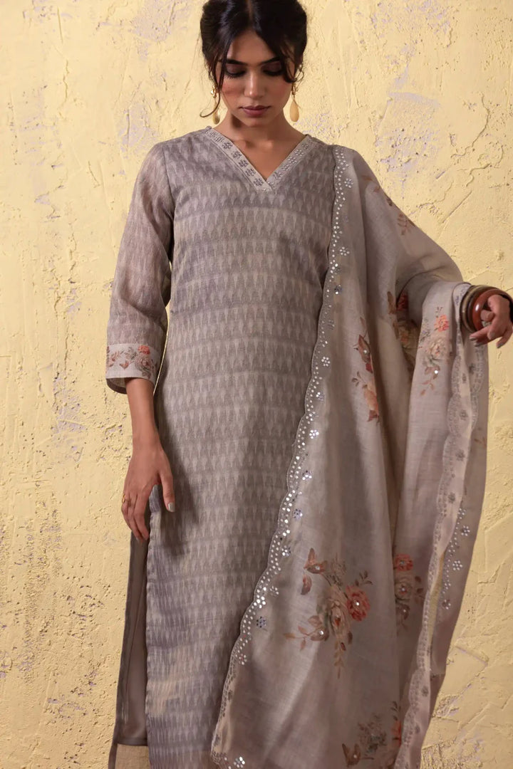 PAYAL Grey Festive Kurta Suit Set with Handwork Detailing - Payal