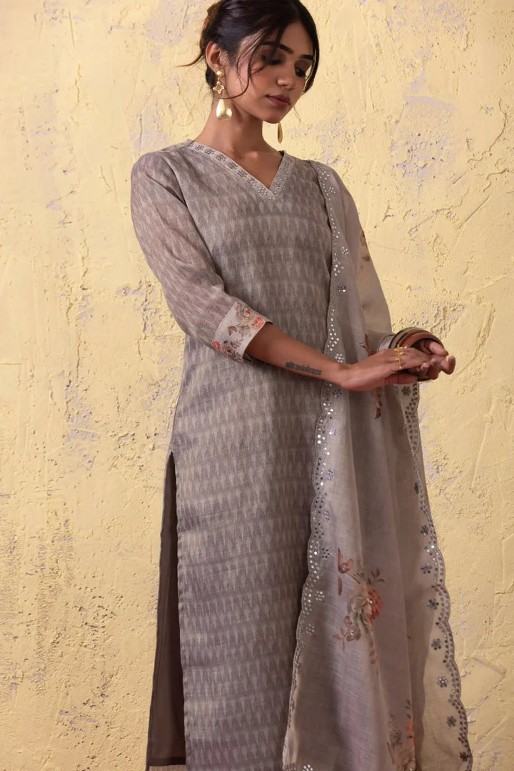 PAYAL Grey Festive Kurta Suit Set with Handwork Detailing - Payal