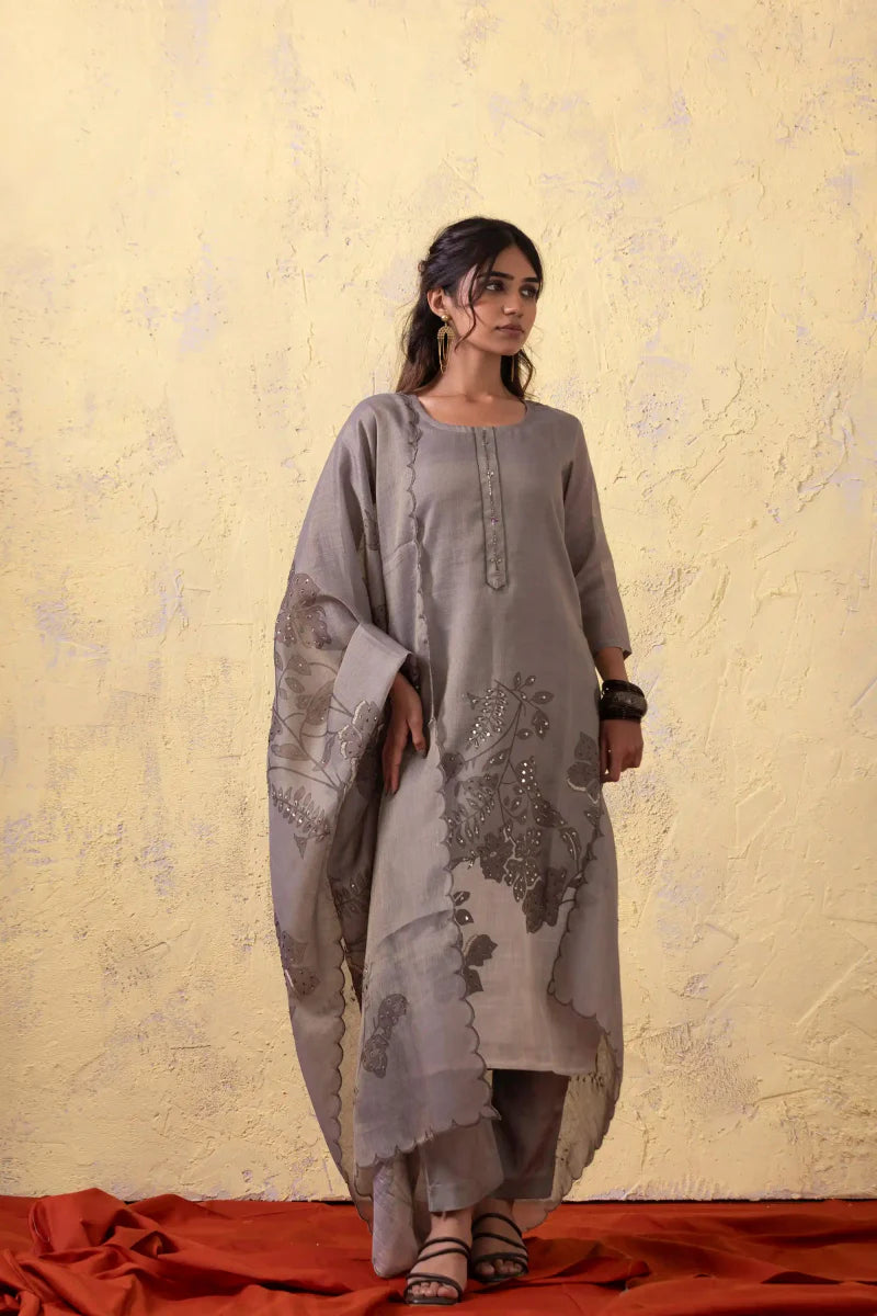 PAYAL Grey Kurta Suit Set with intricate Hand Embroidery - Payal