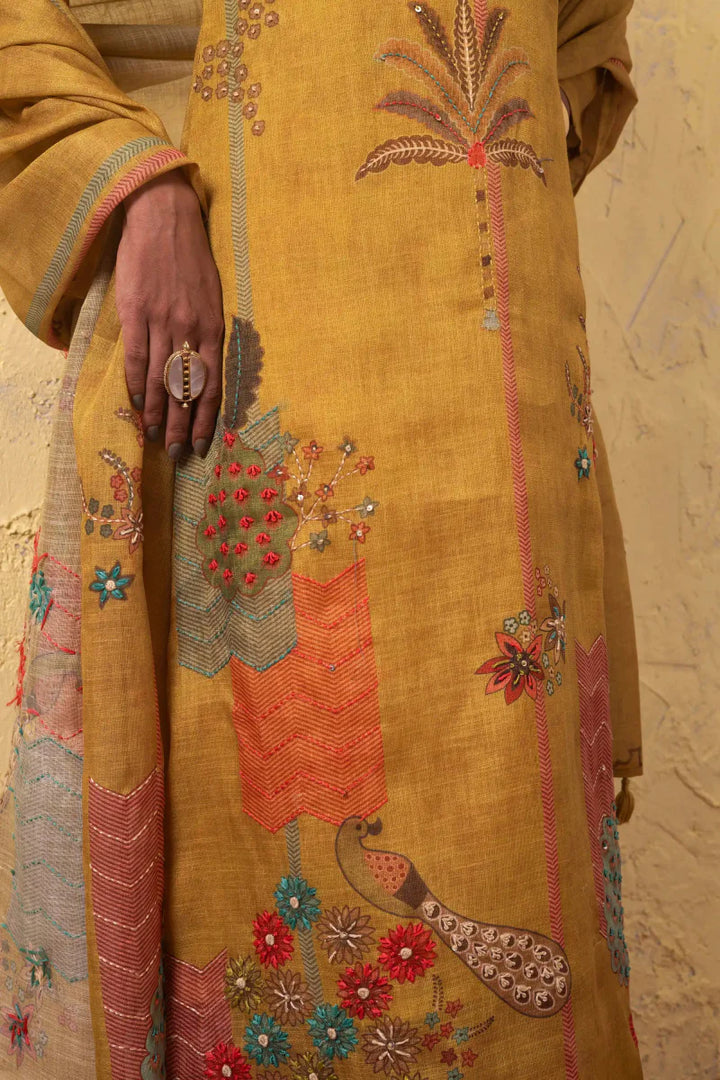 PAYAL Mustard Yellow Kurta Suit Set with Intricate Print and Handwork Detailing - Payal