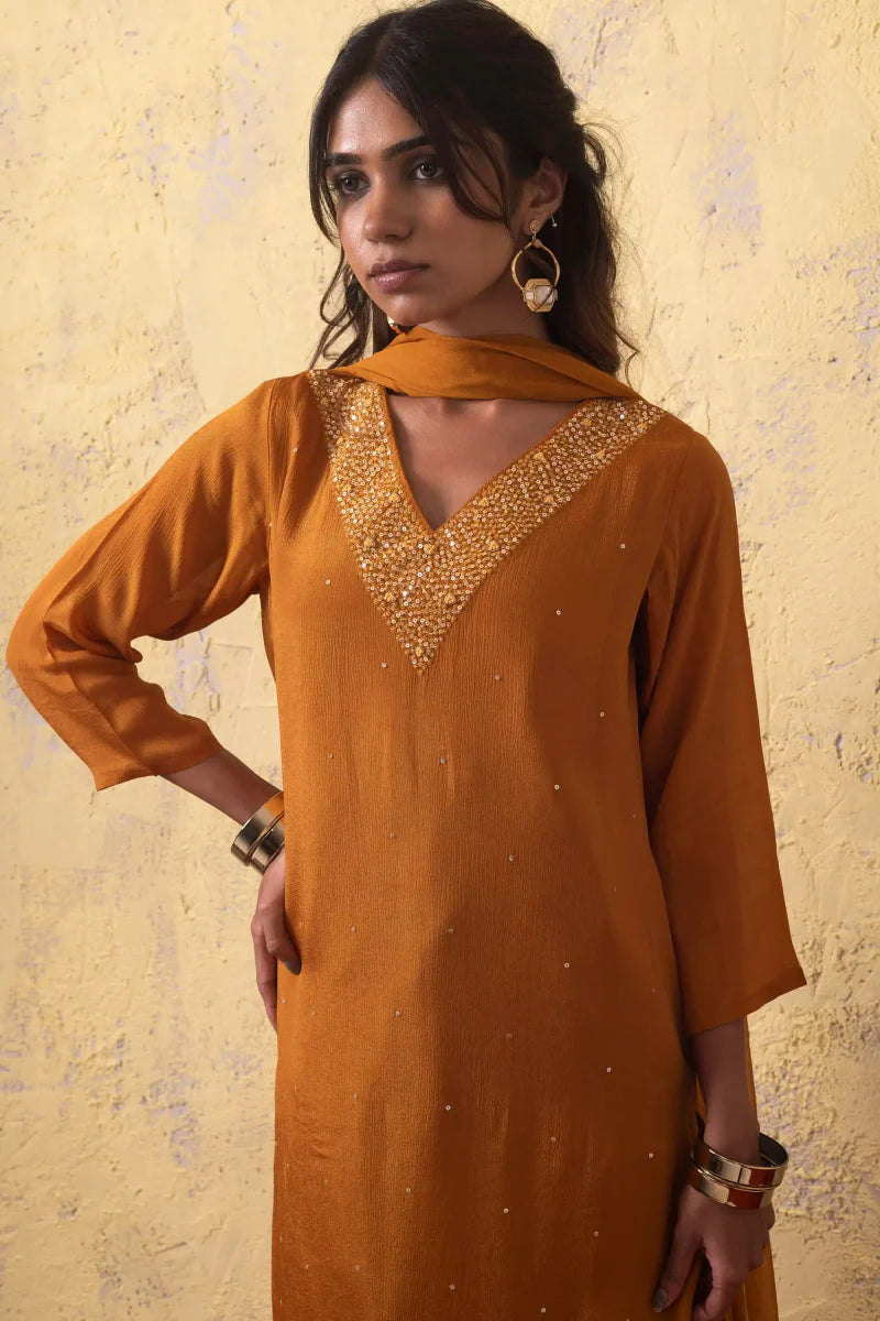 PAYAL Mustard Yellow Silk Kurta Suit Set with Chiffon Dupatta - Payal