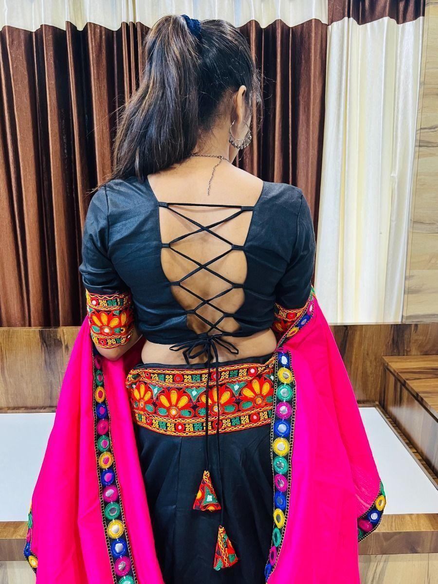 Handcrafted Black Gamthi Work Lehenga for Navratri | Mirror & Butta Details