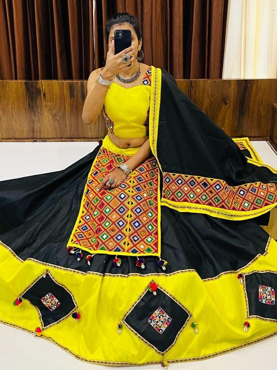 Stunning Black & Yellow Navratri Lehenga Choli | Gamthi & Lace Detailing