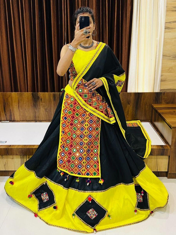 Stunning Black & Yellow Navratri Lehenga Choli | Gamthi & Lace Detailing