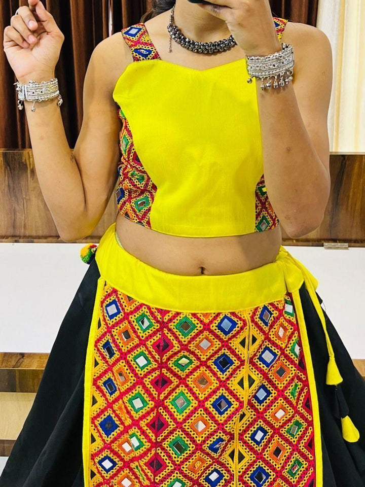 Stunning Black & Yellow Navratri Lehenga Choli | Gamthi & Lace Detailing