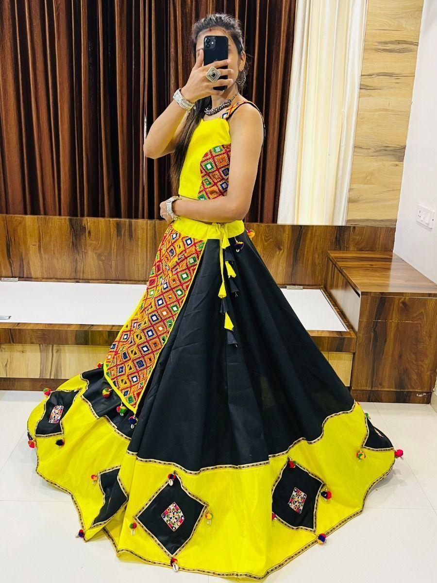 Stunning Black & Yellow Navratri Lehenga Choli | Gamthi & Lace Detailing