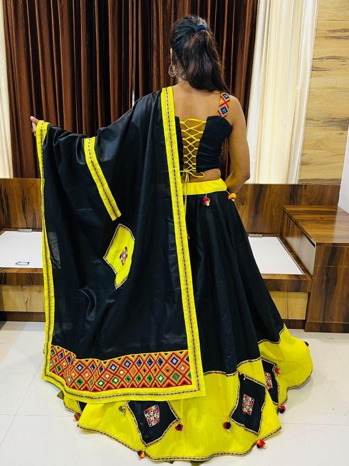 Stunning Black & Yellow Navratri Lehenga Choli | Gamthi & Lace Detailing