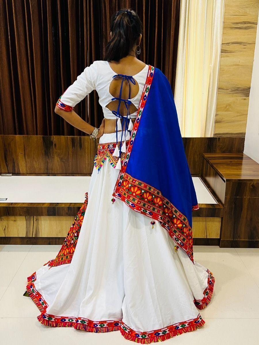 White Navratri Lehenga Choli | Gamthi Work & Lace Detailing