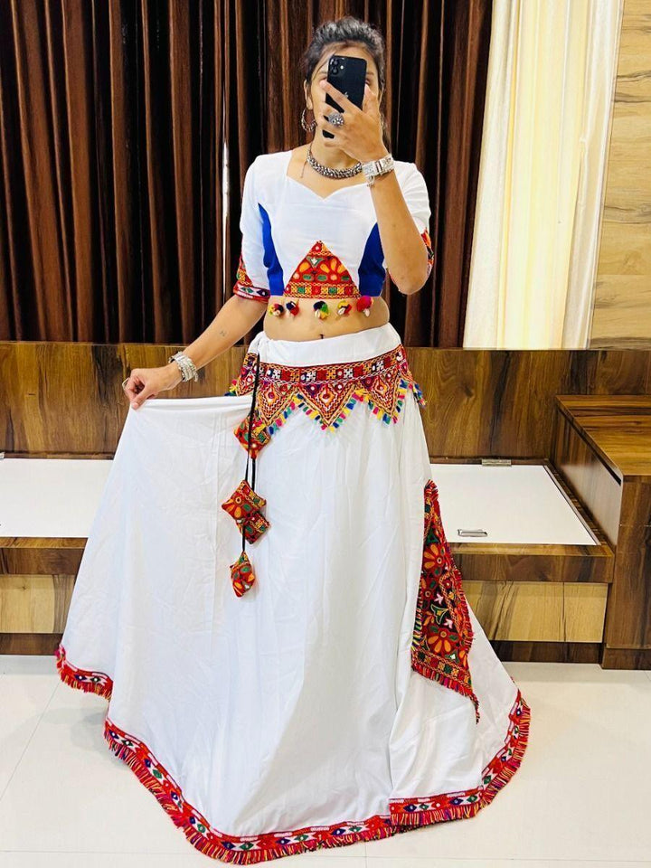 White Navratri Lehenga Choli | Gamthi Work & Lace Detailing