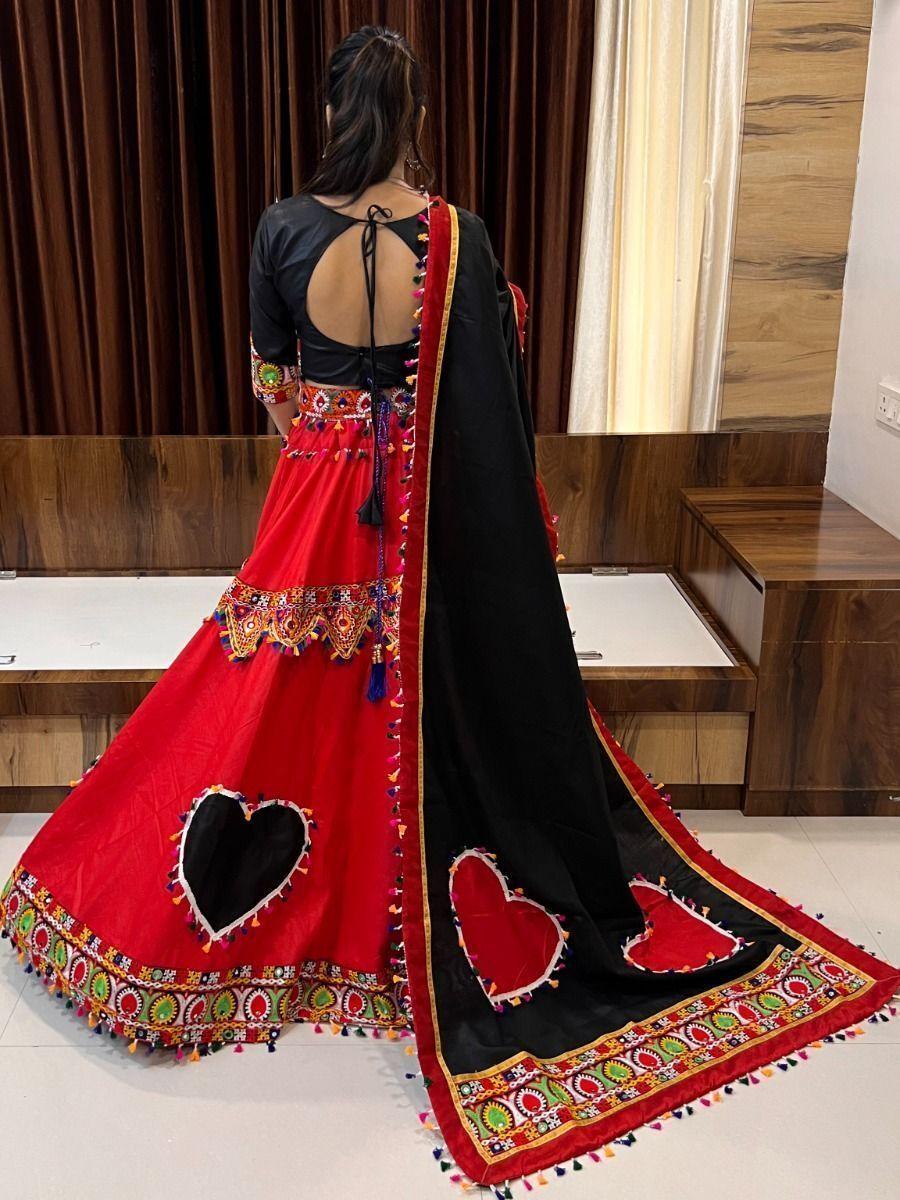 Vibrant Red & Black Mirror Work Lehenga Choli | Ready-to-Wear Navratri Outfit