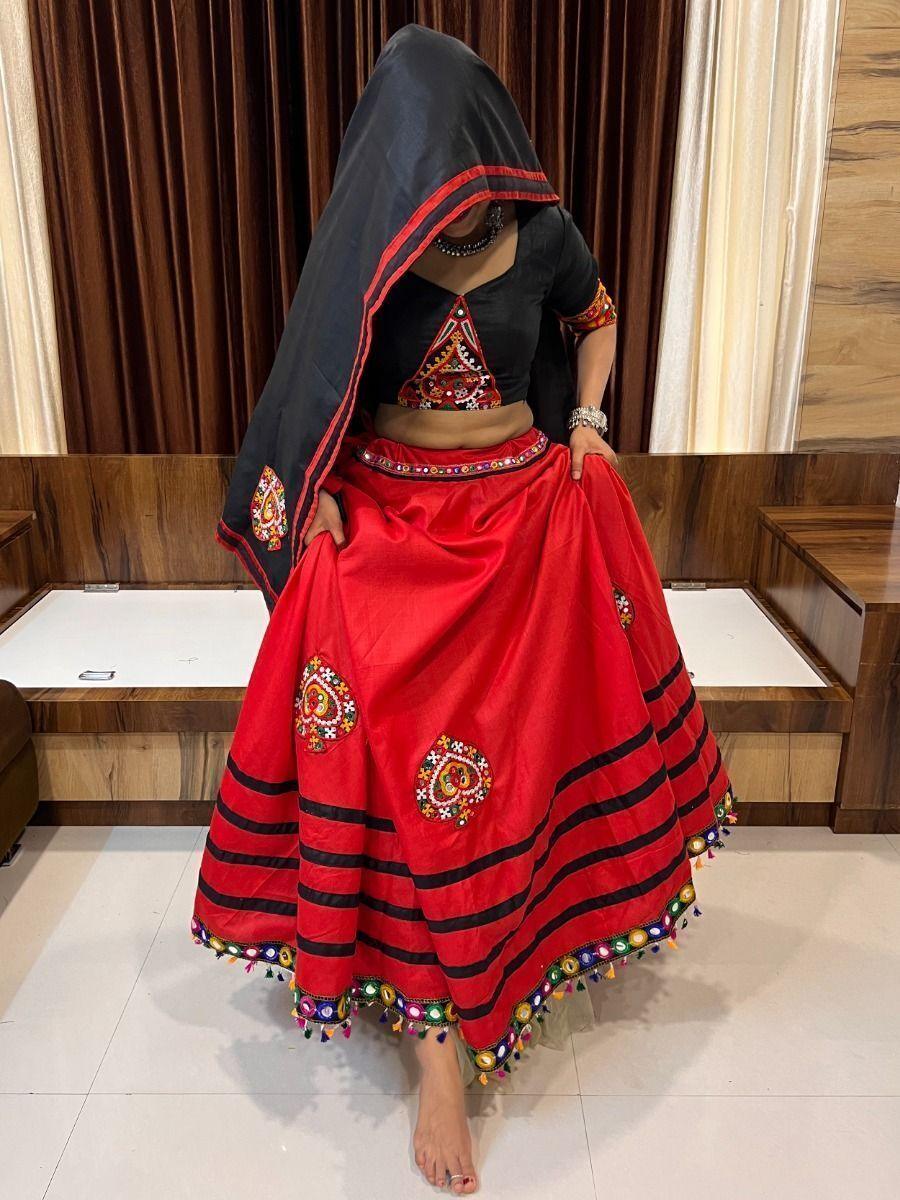 Gorgeous Red & Black Lehenga Choli | Gamthi Work & Lace Detailing