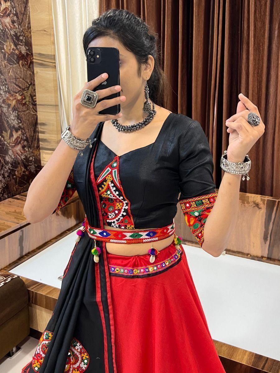 Gorgeous Red & Black Lehenga Choli | Gamthi Work & Lace Detailing