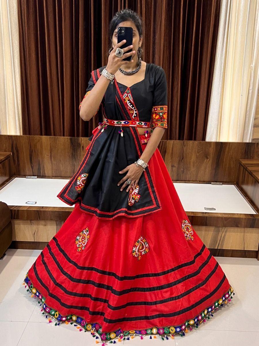 Gorgeous Red & Black Lehenga Choli | Gamthi Work & Lace Detailing