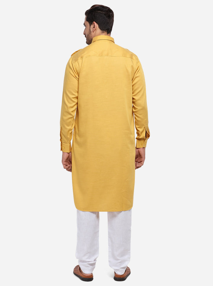 Elegant mustard yellow kurta pajama, ideal for enhancing your ethnic wardrobe.