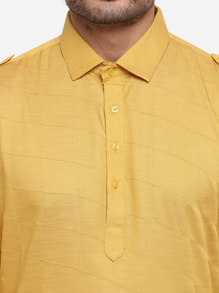 Chic solid mustard pathani, designed for casual and festive occasions.