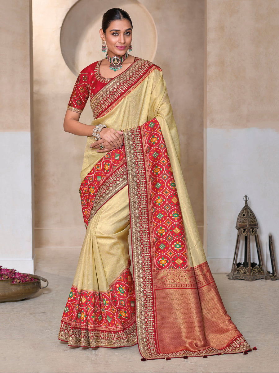 Red silk saree crafted for elegance and style.