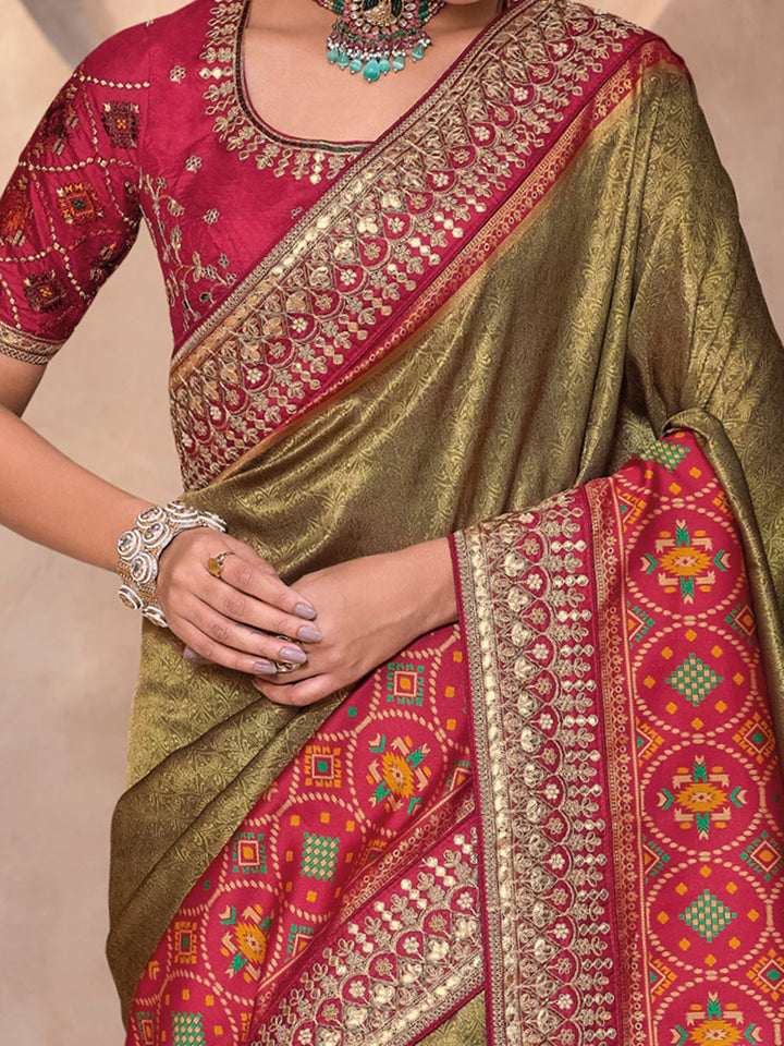 Vibrant color luxurious fabric exclusive attire crafted for elegance and style.