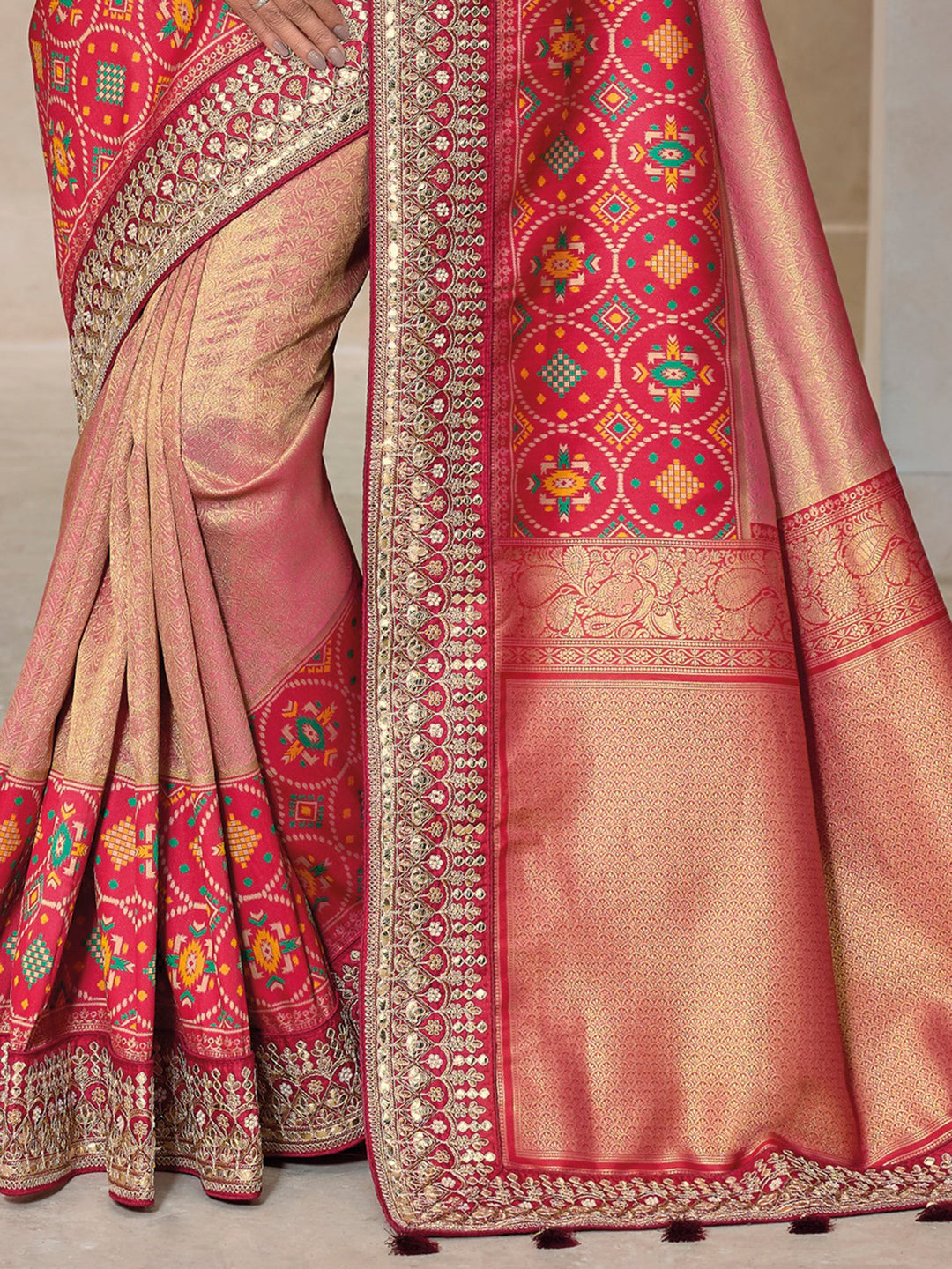 Vibrant color luxurious fabric exclusive attire crafted for elegance and style.