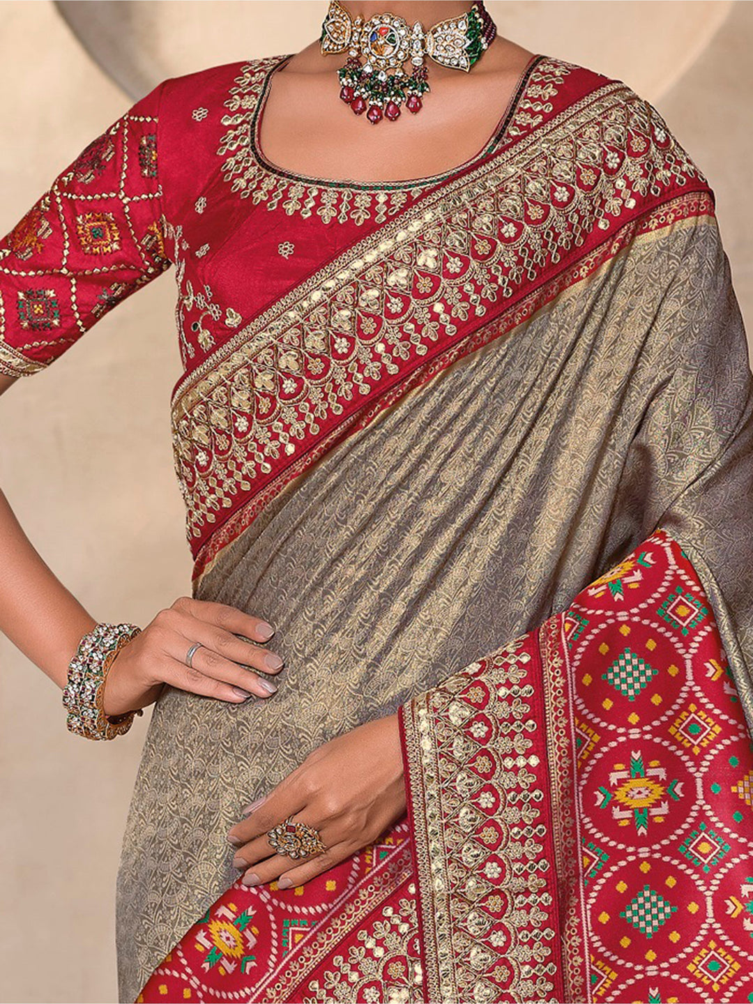 Vibrant color luxurious fabric exclusive attire crafted for elegance and style.