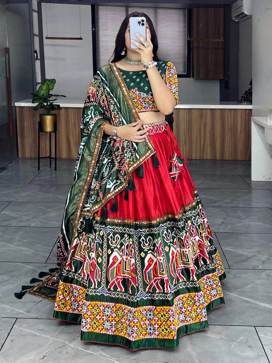 Charming Red Patola Printed Silk Navratri Lehenga Choli With Dupatta