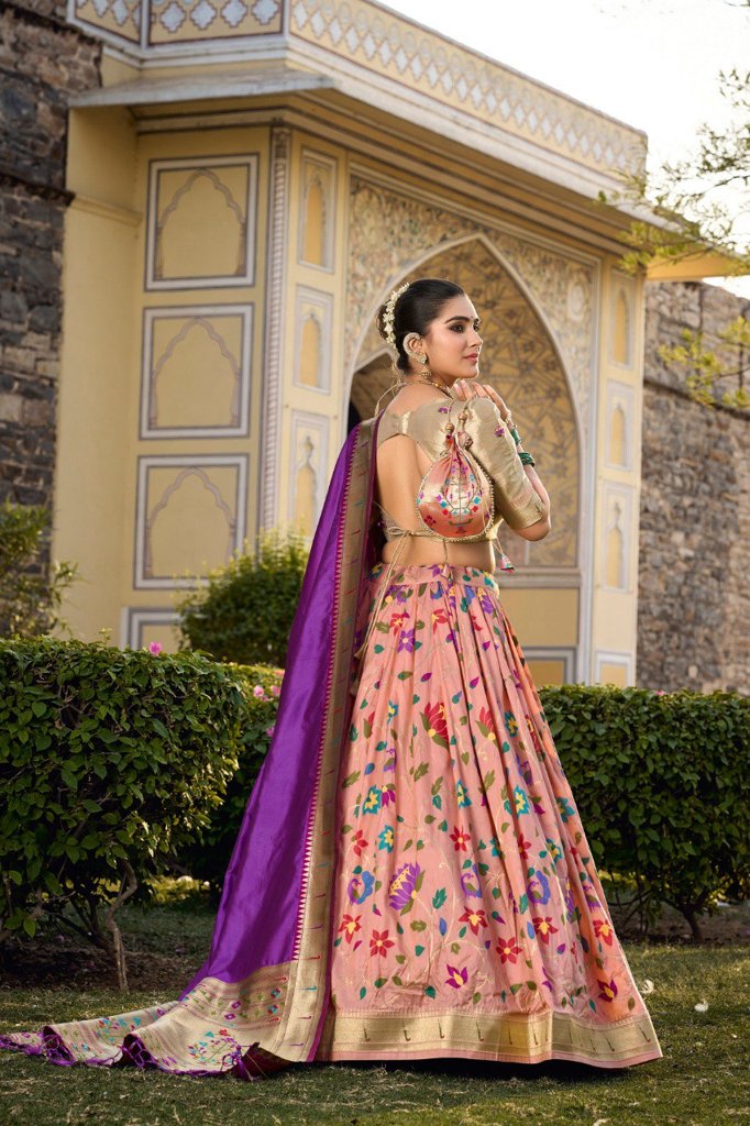 Gorgeous white jacquard silk lehenga with intricate zari work, complemented by a matching blouse for festive wear.